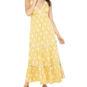 Anthropologie Raga Summerland Cross Back Boho Maxi Dress Marigold Yellow size S